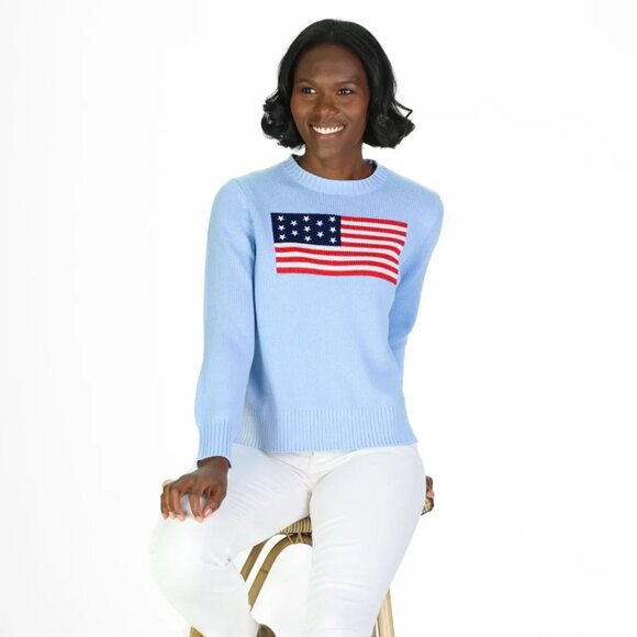 Gilli Sweaters - NWT Gilli American Flag Knit Sweater Baby Blue Long Sleeve Patriotic Large FLAW